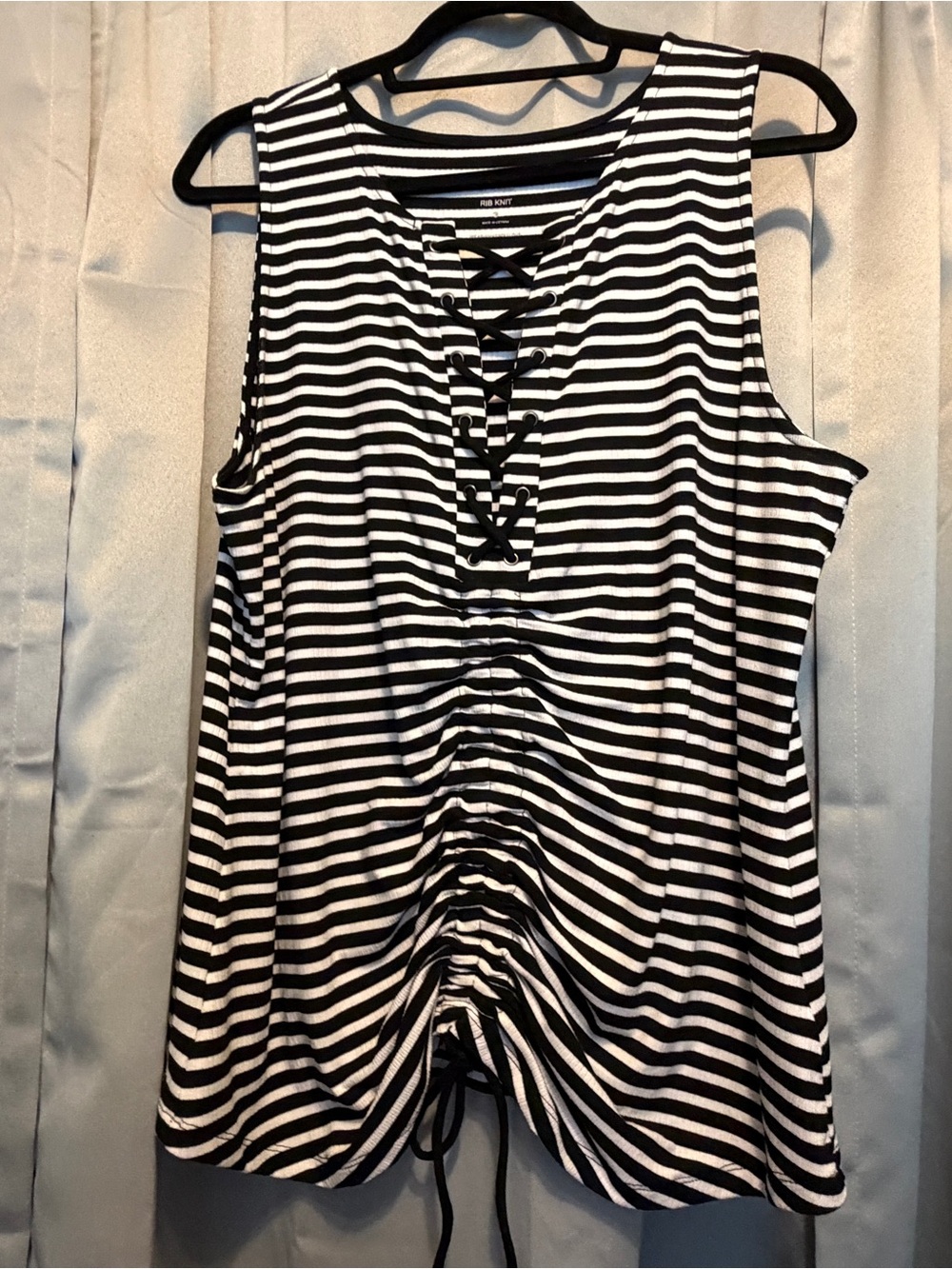 torrid Black and White Striped Lace-Up Tank w/ Adjustable Ruching